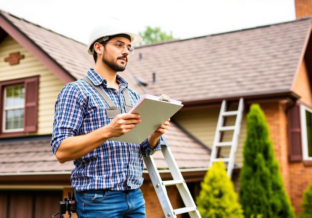Roof inspector documenting storm damage